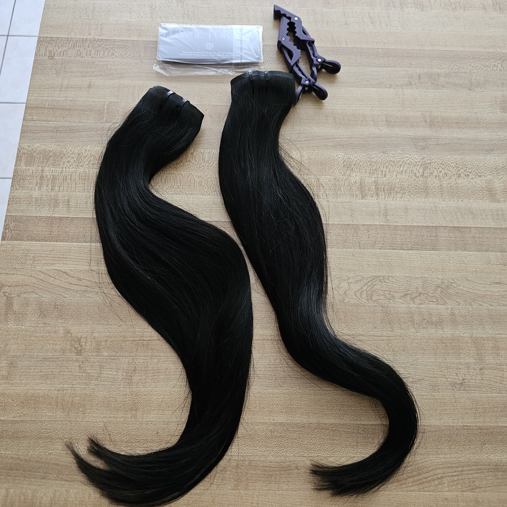 LUVME Seamless Clip in Hair Extensions Yaki Straight 18 Inch 100g 7PCS 1B